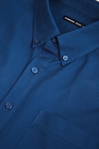 Image of SNITCH Men Casual & Semi-Formal Shirt | Regular Fit Long Sleeve Button-Down Collar Solid Oxford Style | 100% Cotton Breathable Fabric for Office, Date Night
