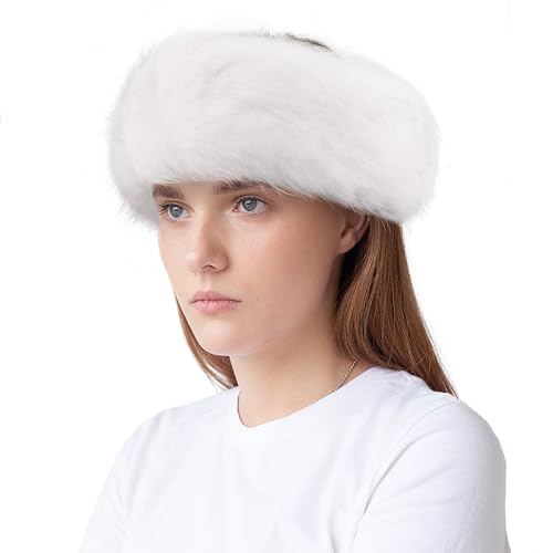 WLLHYF Kunstfell-Stirnband für Damen Winter-Ohrenwärmer Ohrenschützer Skimütze (Weiß)
