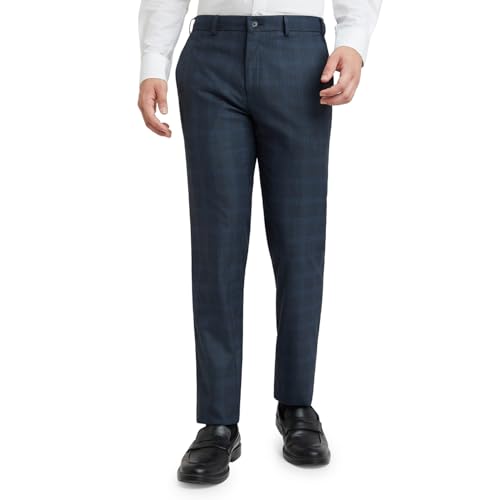 Image of Raymond Men Slim Fit Checks Pattern Polyester Blend Flat Front Formal Trouser