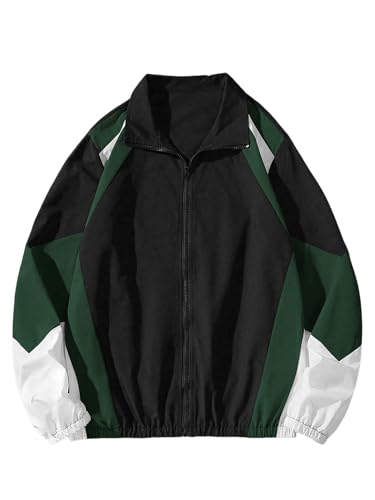 SOLY HUX Men's Varsity Jacket Zipper Color Block Windbreaker