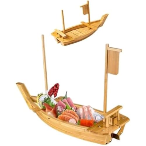 竹製和風寿司ボート(舟盛り器) 寿司・刺身盛台兼用 日本料理店・高級料亭業務用 船型和食器 料理盛り付け専用 1 個入り (50cm,木製)