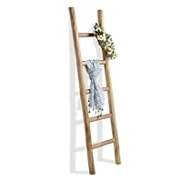 FUIN Fully Assembled 57in Wood Blanket Ladder Living Room Decorative Wall Leaning Farmhouse Quilt Display Holder Rustic Wooden Towel Rack for Bathroom, Brown