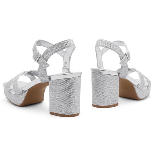 Shoe Land Platform Heels for Women – 3 Inch Chunky Block Heeled Sandals, Square Open Toe, Ankle Strap Dressy Strappy High Heels for Wedding, Party & Evening Events3