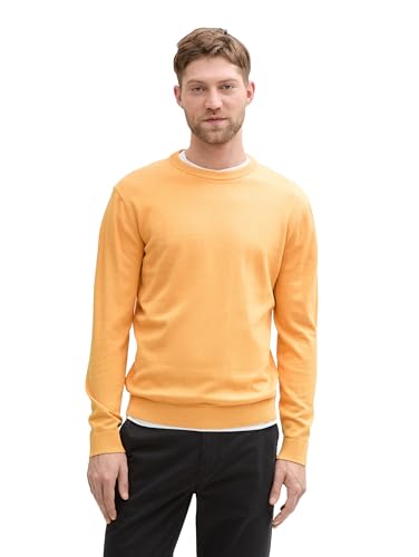 TOM TAILOR Herren 1039810 Strickpullover mit Crewneck, 37378-Peachy Orange Melange, XL
