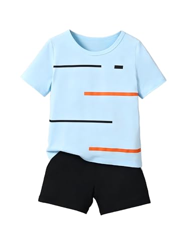 Image of 4-8T Toddler Boys 2-Piece Summer Casual Outfit Striped Print Short Sleeve T-Shirt & Shorts Set
