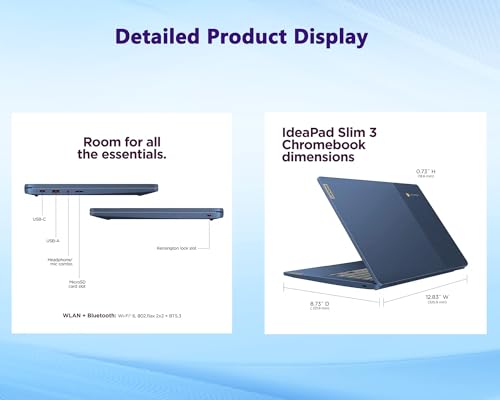 Image of Lenovo IdeaPad Slim 3 Chromebook 14 inch FHD Touchscreen Laptop, MediaTek (8-Core) CPU, 4GB RAM|64GB eMMC+64GB USB Flash Drive| Chrome OS| Wi-Fi 6| SD Card Reader| Blue| for Business & Students|RK Bundle
