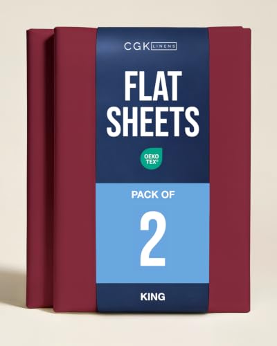 King Size Flat Sheet - Pack of 2 Top Flat Bed Sheet Only - Burgundy