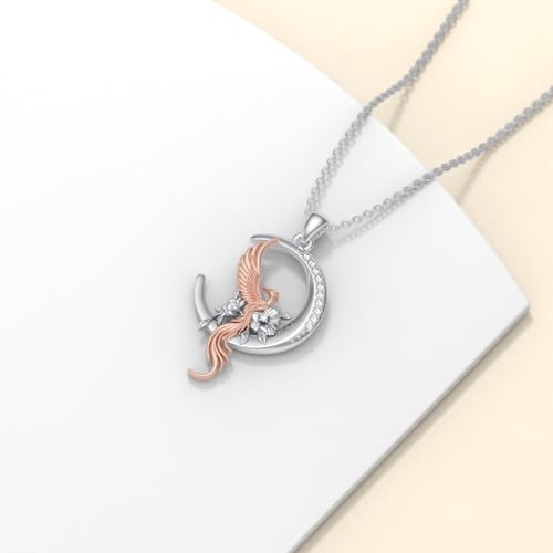 Diamond Phoenix Necklace for Women 925 Sterling Silver Phoenix Pendant Necklace Good Luck Animal Jewelry Gifts for Women3