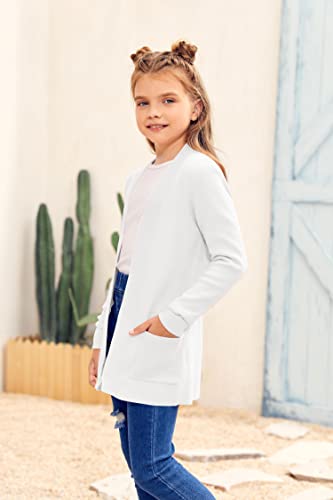 Image of Girls Cardigan Kids Open Front Oversized Sweater with Pockets | Casual Cardigans, Soft Knit, Long Sleeve, Uniform Cardigan for Girls, 7-14 Years