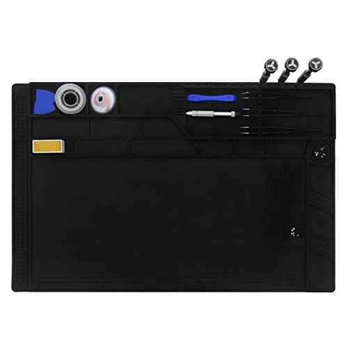 Kaisi Large Silicone Soldering Mat Heat Resistant 932℉, Magnetic Electronic Repair Mat with a Built-in Scale Ruler, Multiple Storage Areas for Repairing Various Electronic Products. 21.6 x 13.7 Inches