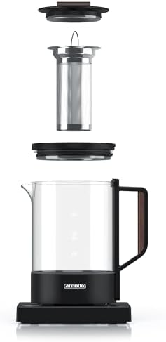 Bild 1 - Arendo - Glas Wasserkocher mit Temperatureinstellung - Edelstahl Teekocher 1 Liter – Integriertes Teesieb – 40°-100°C – präzise Sensormessung – BPA-frei – Basis mit Display - Schwarz