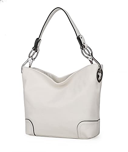 MKF Collection Bolsa Hobo para mulheres, bolsa de ombro despojada de couro vegano, bolsa com alça superior da Mia K, Emily White