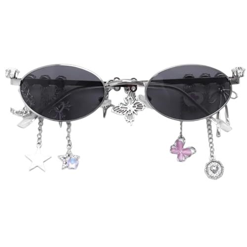 Fcnjsao Gafas de marco ovalado con estrella de lente simple colgante para estudio de trabajo lectura luz azul, Negro