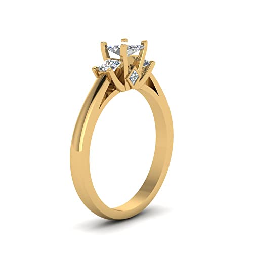 Image of Choose Your Gemstone Three Stone Princess Diamond CZ Engagement Ring Yellow Gold Plated Princess Shape Side Stone Engagement Rings Minimal Surprise Gifts for Ladies US Size 4 to 12
