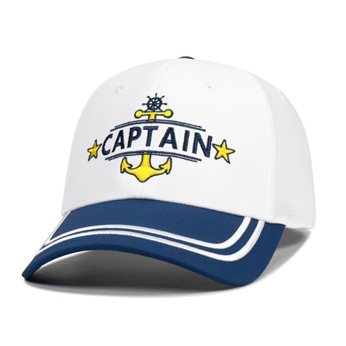 Image of Captain and First Mate Hat for Men Women, Cool Gifts for Boat Owners or Costume, White /Blue