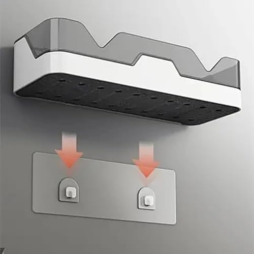 Image of MosQuick Pack of 2 Self-Adhesive Plastic Bathroom Rack Bathroom Organiser Without Drill Bathroom Shelves Wall Mounted Shelves Kitchen Shelf Storage Rack Bathroom Accessories Rack Shelf White & Black