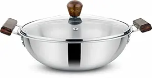 Prabha Stainless Steel Prochef Kadhai, Extra Deep, Compatible with Induction & Gas Stove, 22cm, 2.8 Litre, New Heat Dispersion Technology, 5 Year Manufacturer Warranty