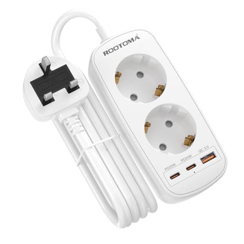 Adaptador de Enchufe UK con Carga Rápida USB PD 20W, Alargador de 1,5 m, Adaptador de Viaje de España a Reino Unido Tipo G, Compatible con EU a UK, Irlanda, Malasia, Singapur, Hong Kong y Macao