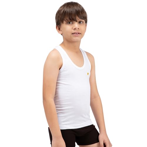 Image of Amul Comfy Boy's Vest | 100% Cotton Single Jersey Fabric | U Neck Sleeveless Innerwear | Soft Hand Feel Comfort Fit | Seamless Body | Superior Daily Comfort | Color May Vary (Pack of 4)