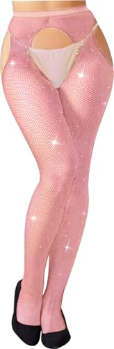 Image of MESU Women's Sparkle Stockings Fishnet Stockings Rhinestone High Waist Tights Pantyhose