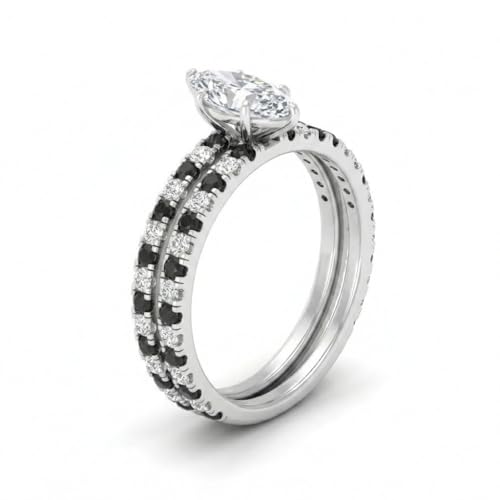 Image of Choose Your Gemstone Three Quarter Diamond CZ Gallery Bridal Ring Set 925 Sterling Silver Marquise Shape Wedding Ring Sets for WomenUS Size 4 to 12