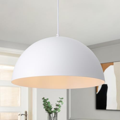 ASHUAQI 18 inch White Dome Pendant Light, Modern Farmhouse White Pendant Light, Large Pendant Lamp for Kitchen Island Dining Room Bedroom Hallway Foyer