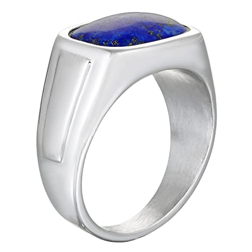 Metro Jewelry Black Onyx or Lapis Lazuli Rounded Rectangle Ring for Men in Stainless Steel with Black Ion Plating - 16 MM Wide - Size 103