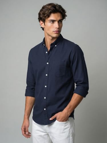 Image of Urbano Fashion Men's Cotton Full Sleeve Regular Fit Solid Oxford Shirt with Button-Down Collar