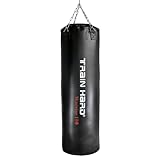 Train Hard® Saco de boxeo de PVC relleno con cadena de acero resistente y eslabón giratorio (ancho: 110 x 33 cm, 30 kg)