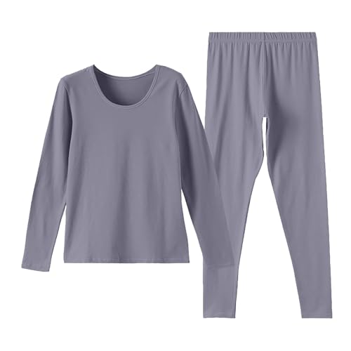 LIANGTUOHAI Thermounterwäsche aus Fleece für Damen, warm, einfarbig, Top + Crewneck-Hose, langärmlig, mit Fleece gefüttert, zweiteilig, eng anliegend, Set Winter, Running, Oversize, blau, 50