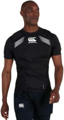 Canterbury Pro Protection Rugby-Weste für Erwachsene, Uni, schützt Brust und Schultern, atmungsaktiv, leichte und Flexible Schutzweste, Schwarz/Weiß/Silber, XL