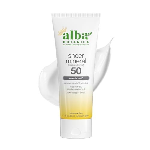 Alba Botanica Mineral Sunscreen Lotion SPF 50, Broad Spectrum, Fragrance Free, 3 Fl Oz (Packaging...
