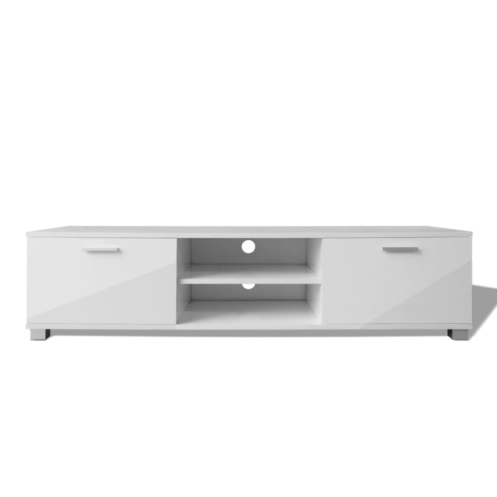 Mobile HiFi Mobile TV bianco lucido 140 x 40,5 x 35 cm con 4 uscite cavi e ampio spazio per dispositivi multimediali