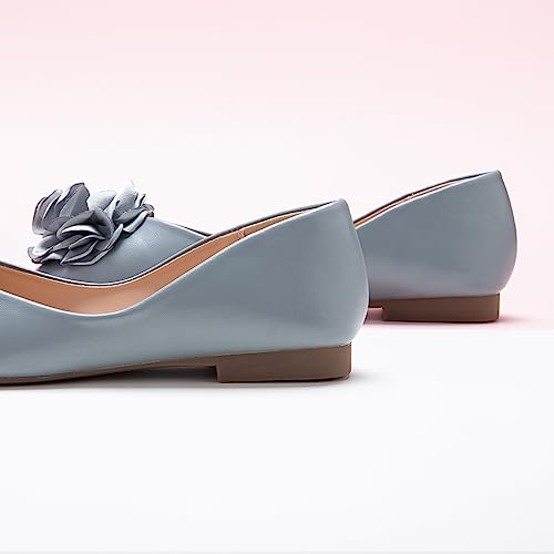 Image of C.Paravano Ballet Flats for Women | Women's Flats | Square Toe | Slip On Dress Shoes | Satin Flower Shoes