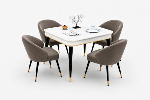 Image of WOODEN SPACE 4 Seater Wooden Dining Table Set | Urban Marble Top Dining Table with Chairs for Dining Room & Kitchen (Modern Classic Brown) (42 x 42 x 30 inch)