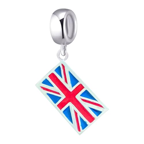 UK Flag Charm 925 Sterling Silver Symol of England Pandant Country Charm for Bracelet