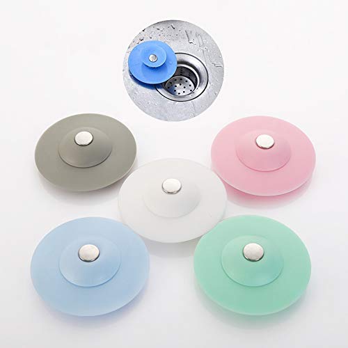 DASFOND 5 Piezas Tapón de Drenaje de Silicona, Tapón de Drenaje Universal Tapon Fregadero Silicona, Utilizado en Cocinas,Fregaderos,Bañeras, Sistemas de Drenaje（Cinco Colores）