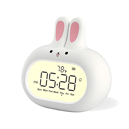 Rabbit Digital Alarm Clock With Weekday/7-Day Mode, Cute Design, Snooze, Easy Setting, Adjustable Dimmer Night Light And Volume, Thermometer, Rechargeable, For Bedroom, Bedside, Adult, Children, Kids #TOP13
