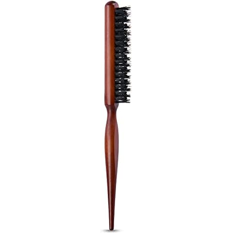 AOOWU Teasing Hair Brush, Boar Bristle Slick Brush with Tail Handle, Soft Massage Hair Comb Detangle Hairbrush, Professional Back Combing Brush for Women Hair Salon Hair Slicking, Creating Volume Cover