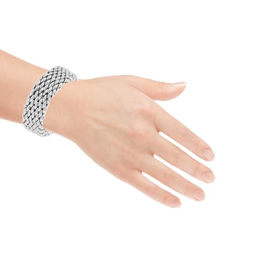 My Daily Styles - Treasure Bangle - Stretch Bracelets for Women - Chunky Mesh Bracelet - Stainless Steel Women's Bangle Bracelet - Beautiful White Gold Tone - Wide Stretch Bracelet2