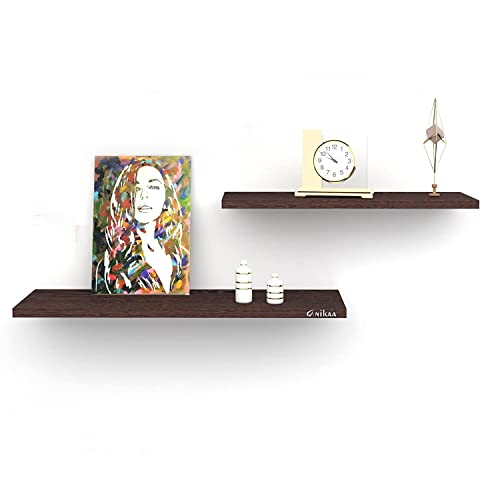 Image of Anikaa Verna Engineered Wood Wall Mounted Floating Decor Shelf / Book Shelf / for Home and Office (Set of 1 with 2 shelves , Wenge) [LxBxH(CM): 65x23x1.7] [LxBxH(CM): 50x23x1.7]