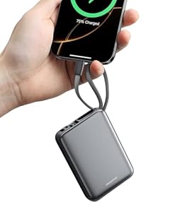 Eazpower Powerbank 45W Schnellladefunktion 20, 000mAh mit Integriertem USB-C Kabel, Externe Handyakkus Leicht Klein Aber Stark für iPhone 17 16 15 Pro, Samsung S22, Xiaomi, Tablets - Raummetallsilber