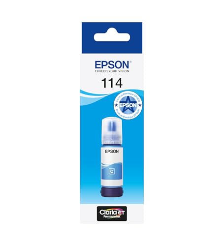 Epson EcoTank 114 Bouteille d’Encre Authentique | Cyan| Haute Capacité – Jusqu’à 6,200 Pages | Compatible avec Modèles ET-8500 / ET-8550 | Qualité De Marque pour des Résultats Optimaux