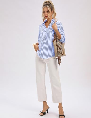 Image of LOMON 3 /4 Length Sleeve Womens Tops Dressy V Neck Collared Shirts Trendy Business Casual Work Blouses Vacation Outfits 2026