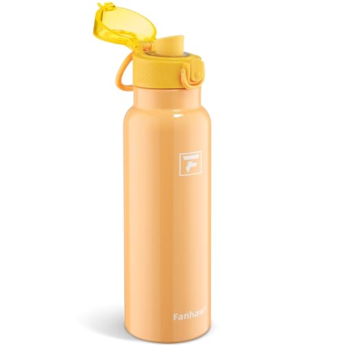 Image of Fanhaw 24 oz Insulated Water Bottle with Soft Silicone Spout Lid, Leakproof Stainless Steel Vacuum Bottle for School, Sports& Daily Use, Kids, Teens& Adults, Back to School Essentials (Saffron Yellow)