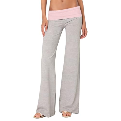 Image of Lounge Yoga Pants for Women Fold Over Low Waist Wide Leg Bell Bottoms | Y2K Foldover Pants, Flare Leggings, Low Rise Yoga Sweatpants