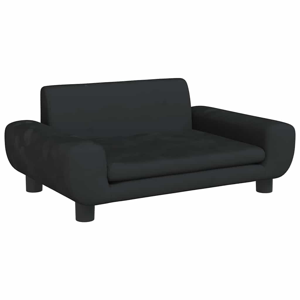 Czarna aksamitna sofa dla psa 70x45x33 cm, legowisko dla psa z ramą z litego drewna sosnowego i grubą pianką, wygodna i elegancka sofa dla zwierząt domowych do salonu