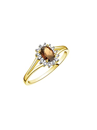 Image of Rylos Halo Ring: Diamond Birthstone with 6X4MM Oval Gemstone - Women's Jewelry in Yellow Gold Plated Silver - Stunning Diamond Ring Sizes 5-10