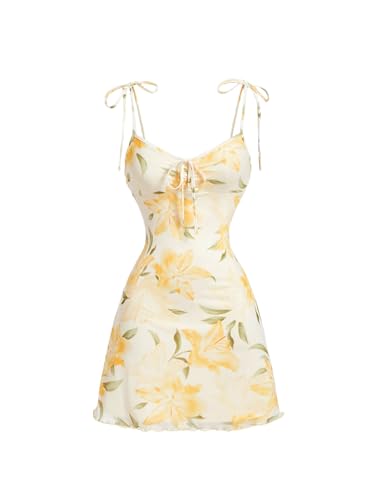 Image of Milumia Women's Floral Tie Knot Spaghetti Strap Dress Boho V Neck Flared Hem Short Cami Dresses