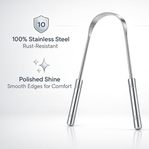 Image of Tongue Cleaner for Adults with Toothbrush Cover Case | Stainless Steel | Rust Free Tongue Scraper | Removes bad breath | Ideal for oral hygiene | Carefully designed | U-shaped (2)